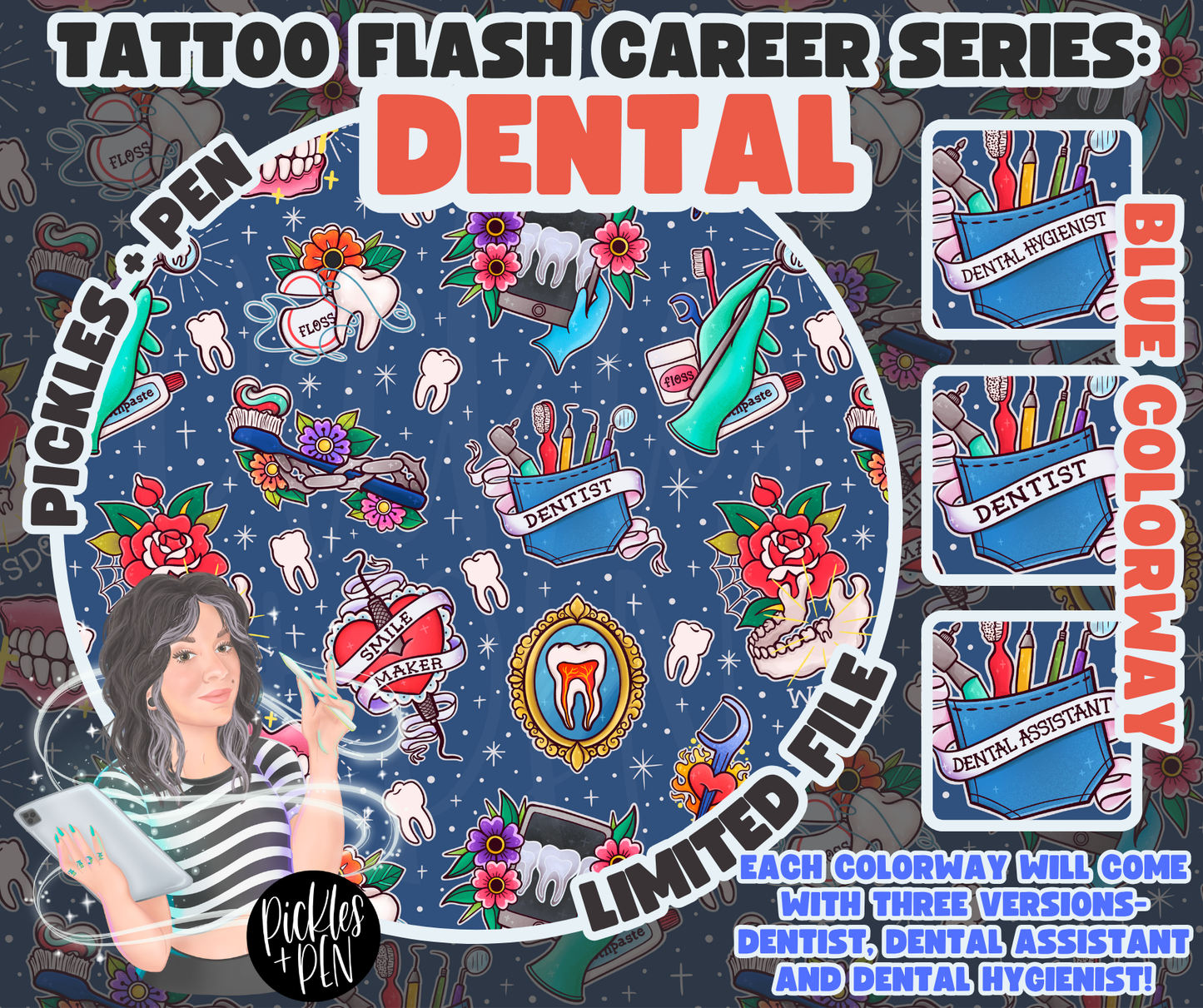 DENTAL Tattoo Flash Career Series EVERYTHING BUNDLE [ONLY THREE]