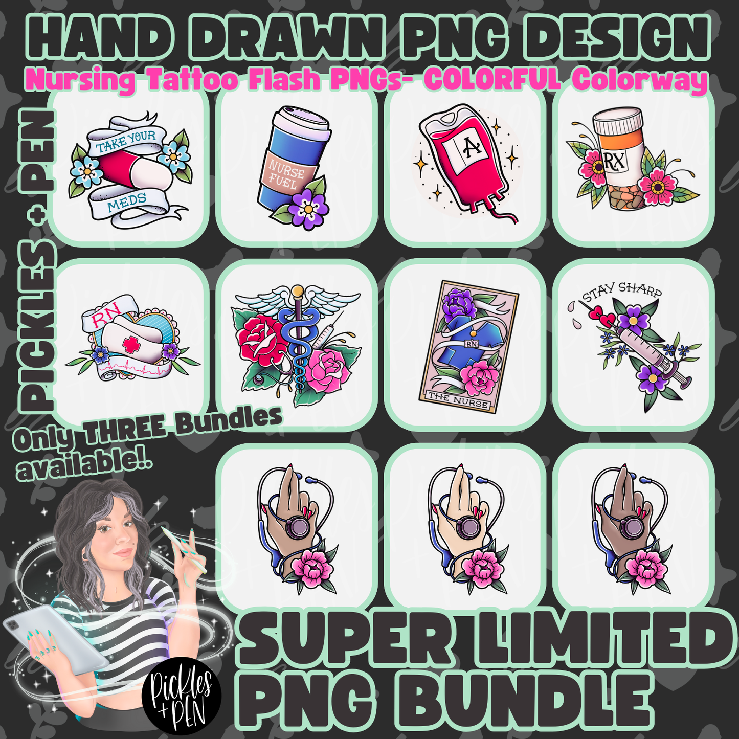 NURSING: Tattoo Flash Career Series COLORFUL PNGs [LIMITED]
