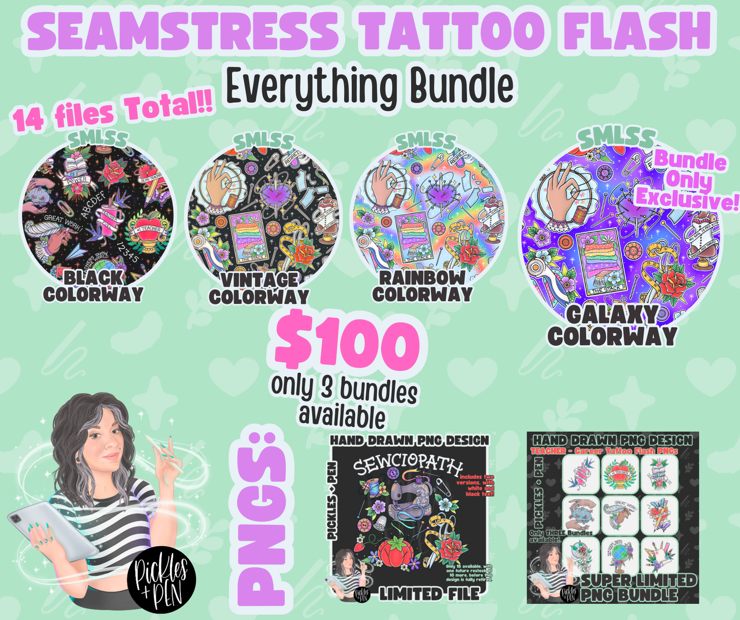 SEAMSTRESS Tattoo Flash EVERYTHING BUNDLE [ONLY THREE]