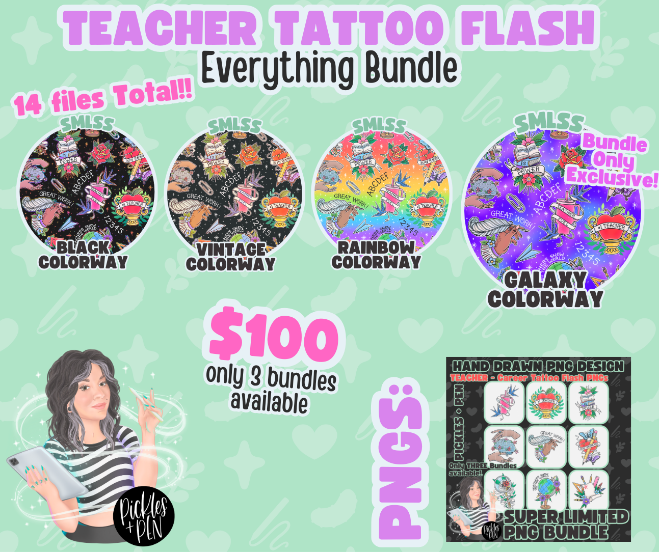 TEACHER Tattoo Flash EVERYTHING BUNDLE [ONLY THREE]