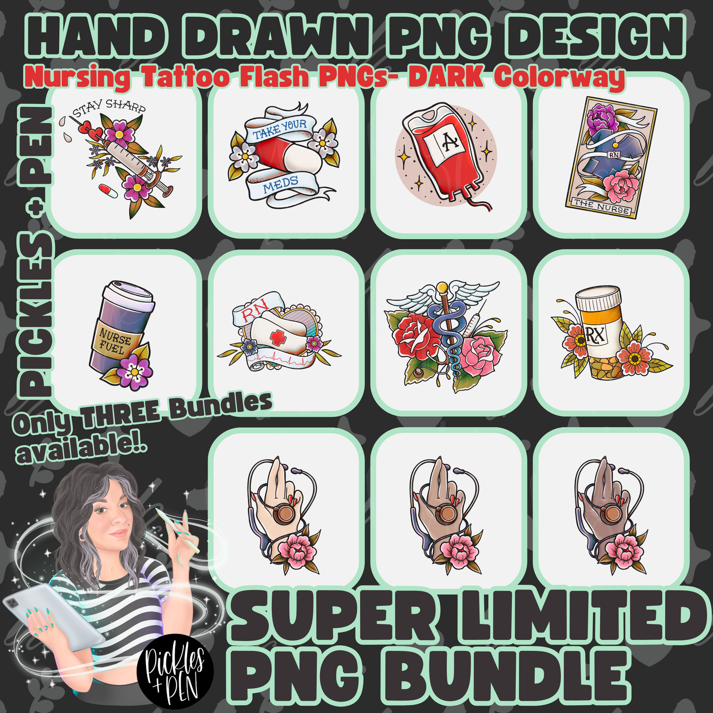 NURSING: Tattoo Flash Career Series DARK PNGs [LIMITED]