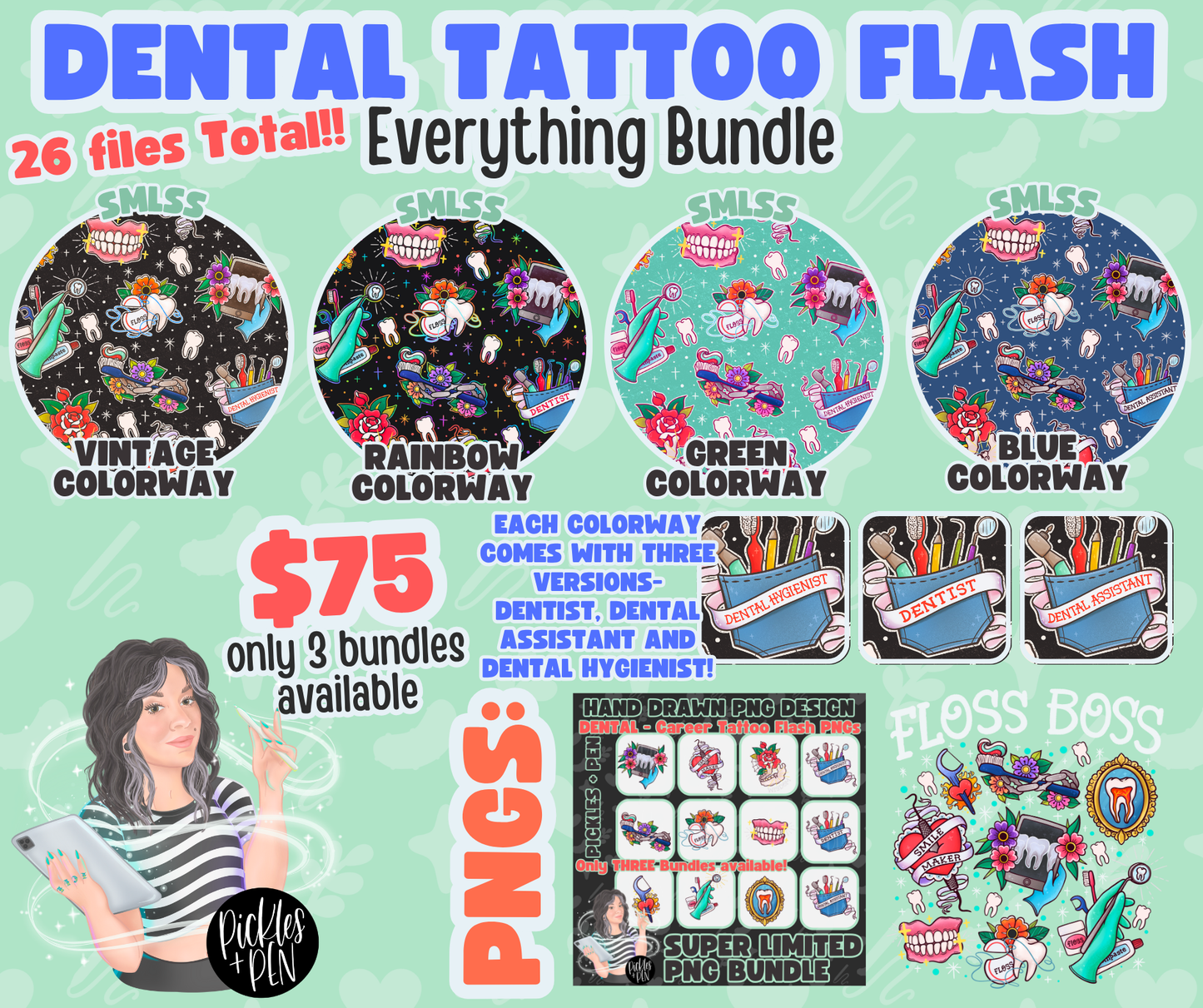 DENTAL Tattoo Flash Career Series EVERYTHING BUNDLE [ONLY THREE]