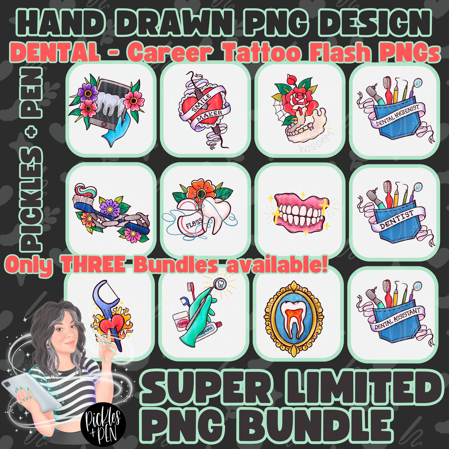 DENTAL Tattoo Flash Career Series EVERYTHING BUNDLE [ONLY THREE]