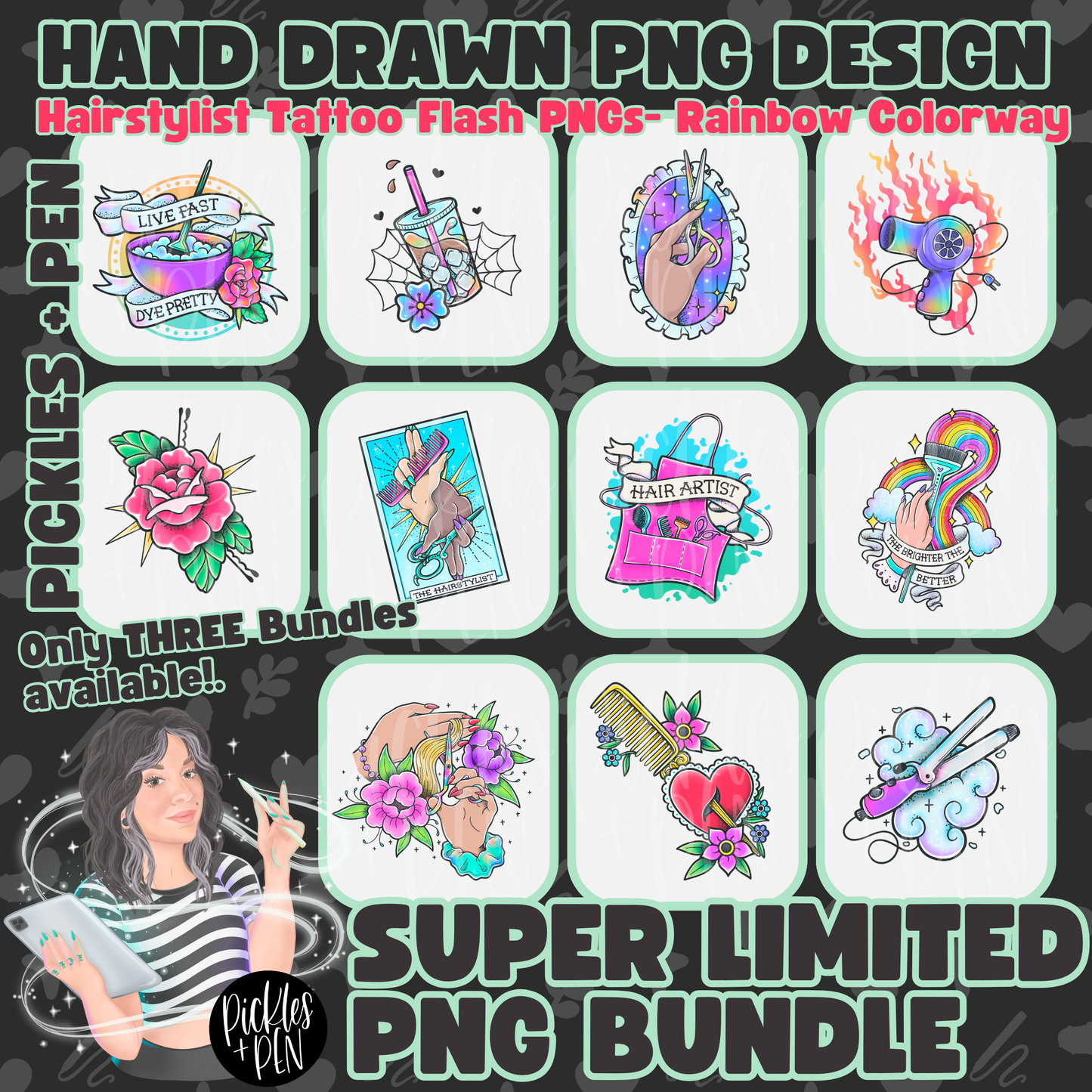 HAIRSTYLIST: Tattoo Flash Career Series RAINBOW PNGs [LIMITED]