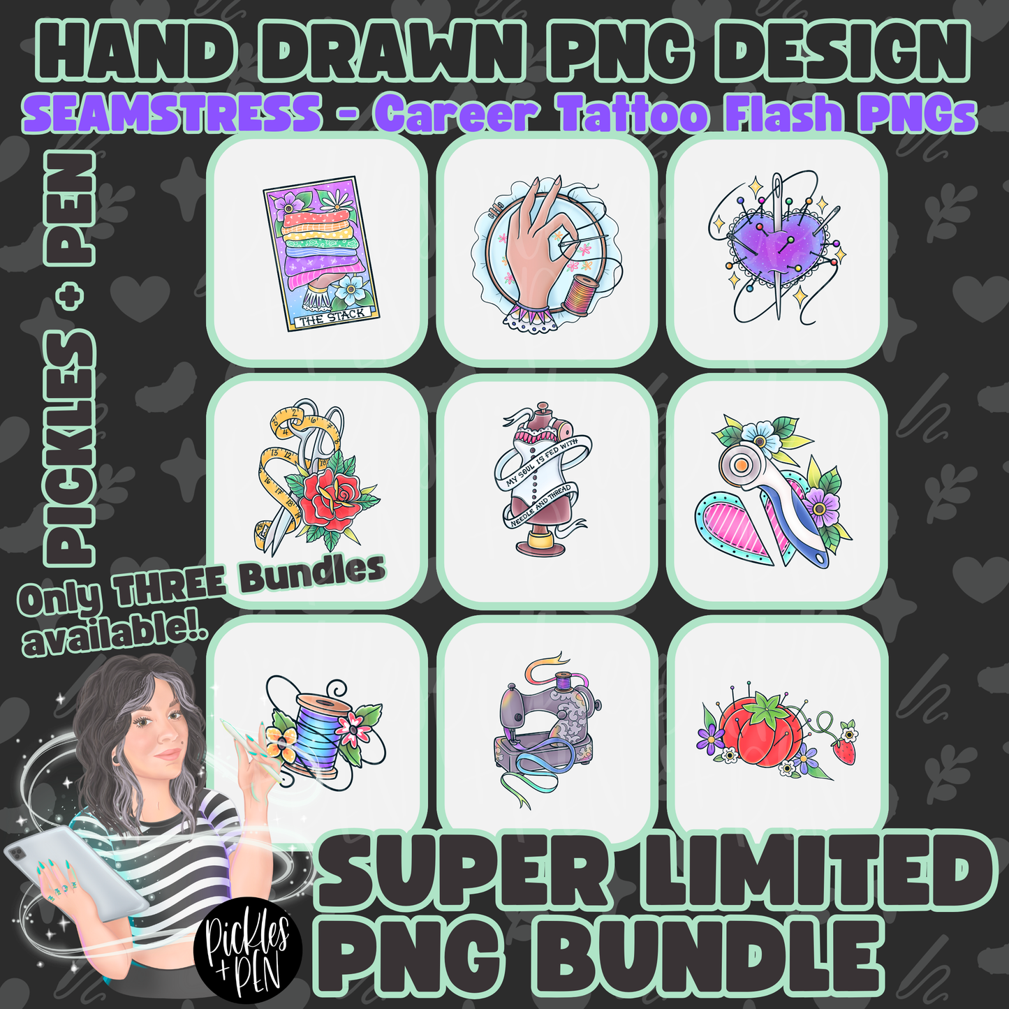 SEAMSTRESS Tattoo Flash Career Series PNGs [LIMITED]