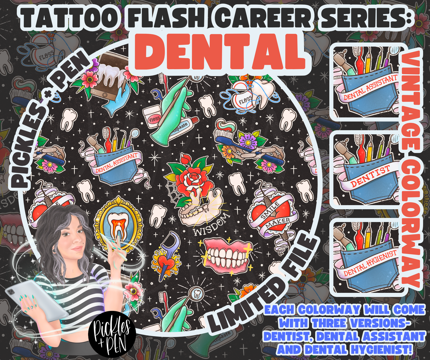 DENTAL Tattoo Flash Career Series EVERYTHING BUNDLE [ONLY THREE]